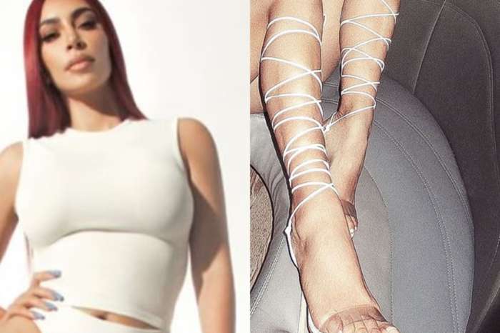 Kim Kardaashian Flaunts Her Curves In Skims Underwear And Knee-High Strappy Manolo Blahnik Sandals
