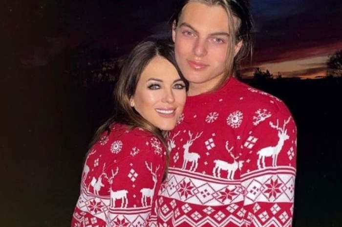 Elizabeth Hurley And Damian Hurley Twin In Matching Christmas Sweaters