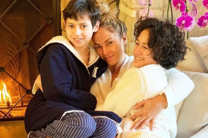 Jennifer Lopez Snuggles Her 12-Year-Old Twins Max And Emme Muniz While Wearing A Creamy, Cozy Robe