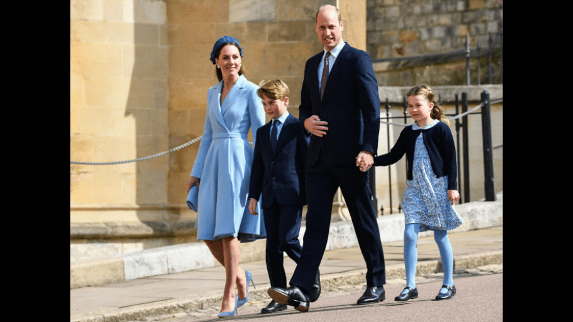 A holiday without a queen: Kate Middleton with her husband and children at the Easter service