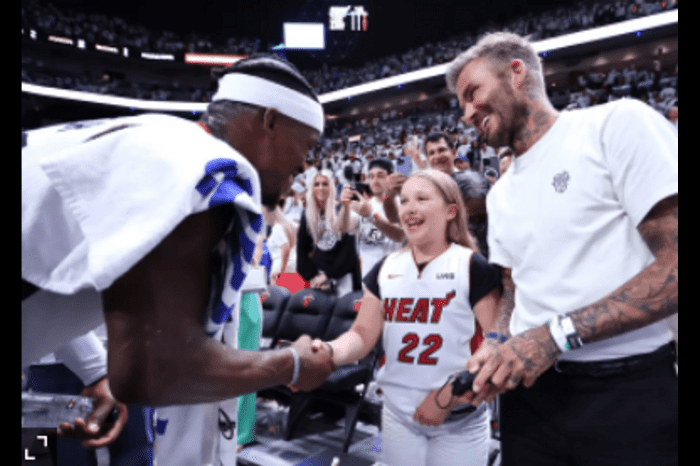 David Beckham and his daughter at a basketball game