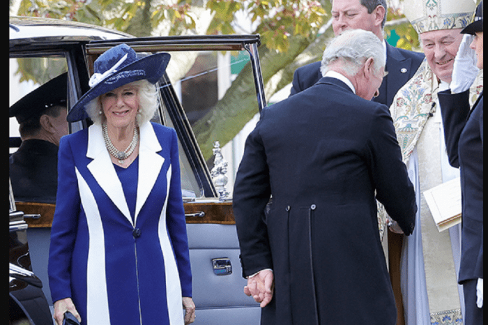 CAMILLA, DUCHESS OF CORNWALL wore a Blue and White attire during Maundy Thursday