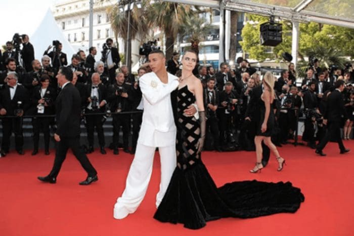 Cara Delevingne appeared in a spectacular Balmain velvet dress at the Cannes Film Festival