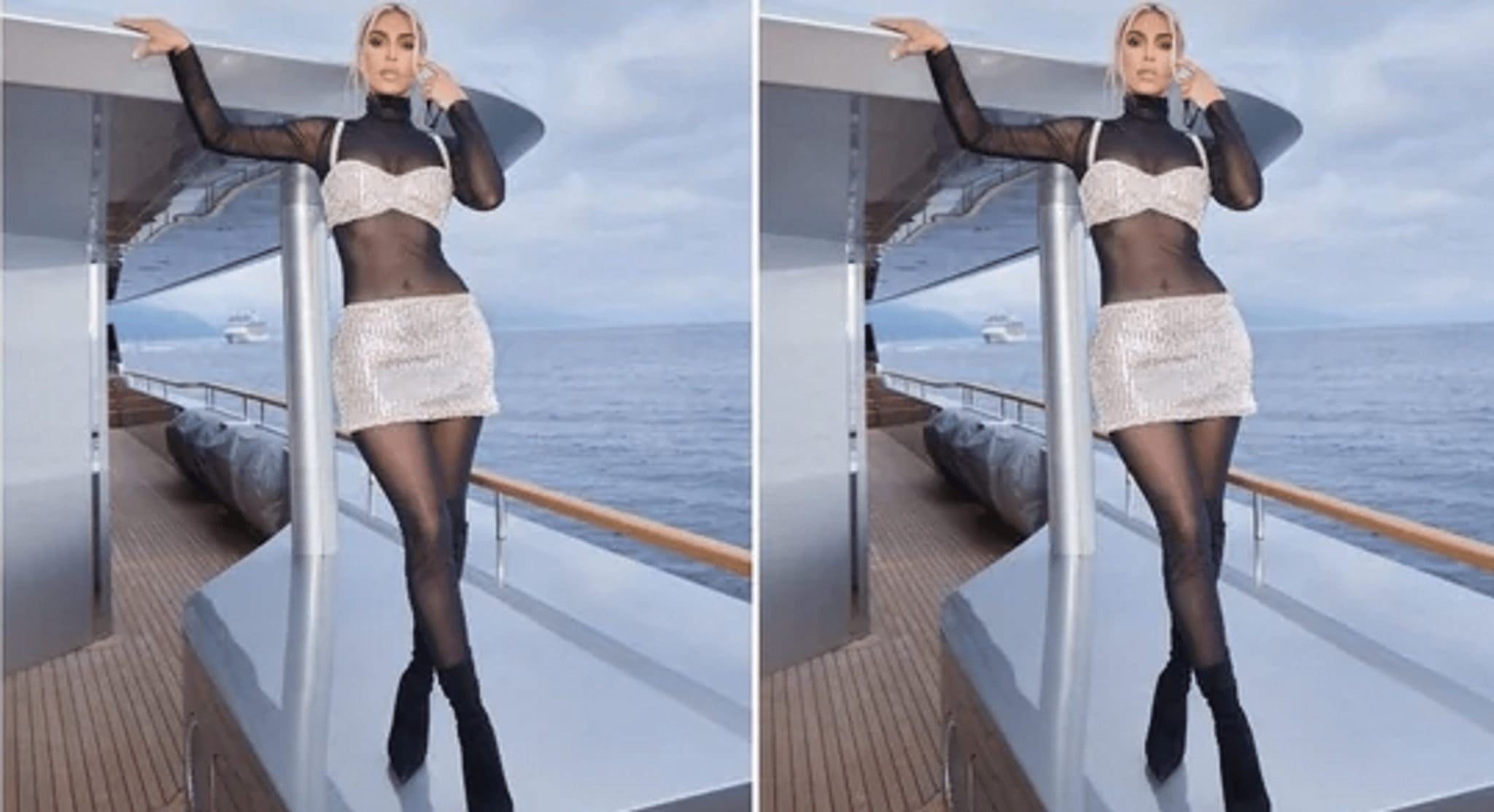 Kim Kardashian has found a new effective way to wear a miniskirt and revealing top