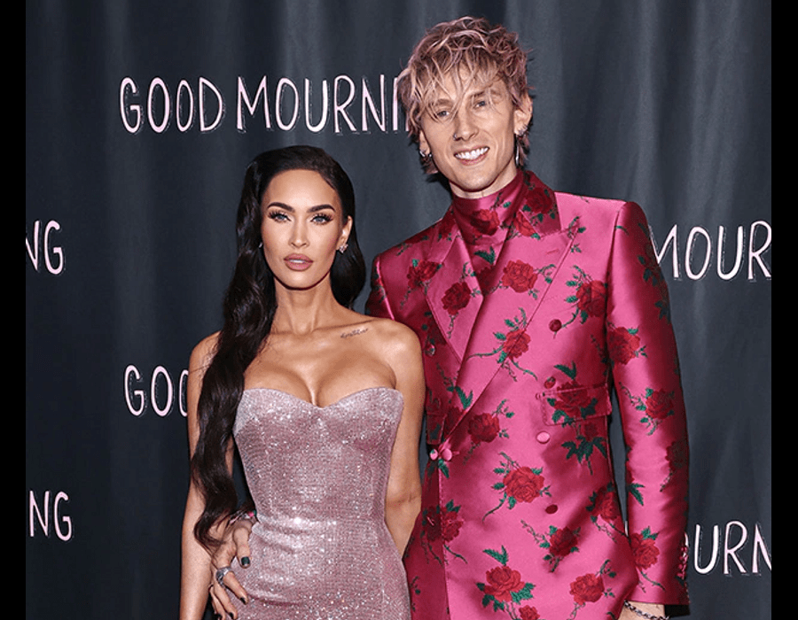 Machine Gun Kelly and Megan Fox in a dress with a defiant neckline at the premiere in Hollywood