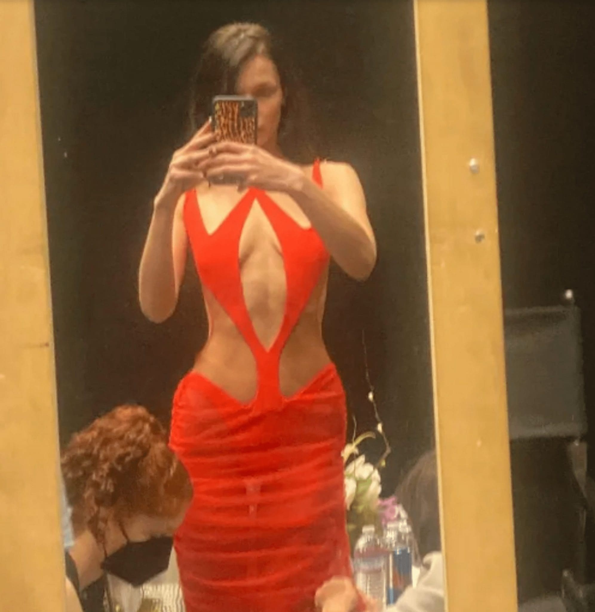 Bella Hadid showed a photo in a 'naked' Mugler dress with slits