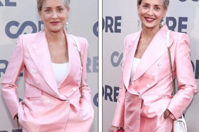Sharon Stone, in a pink satin suit, attended a charity evening of Sean Penn