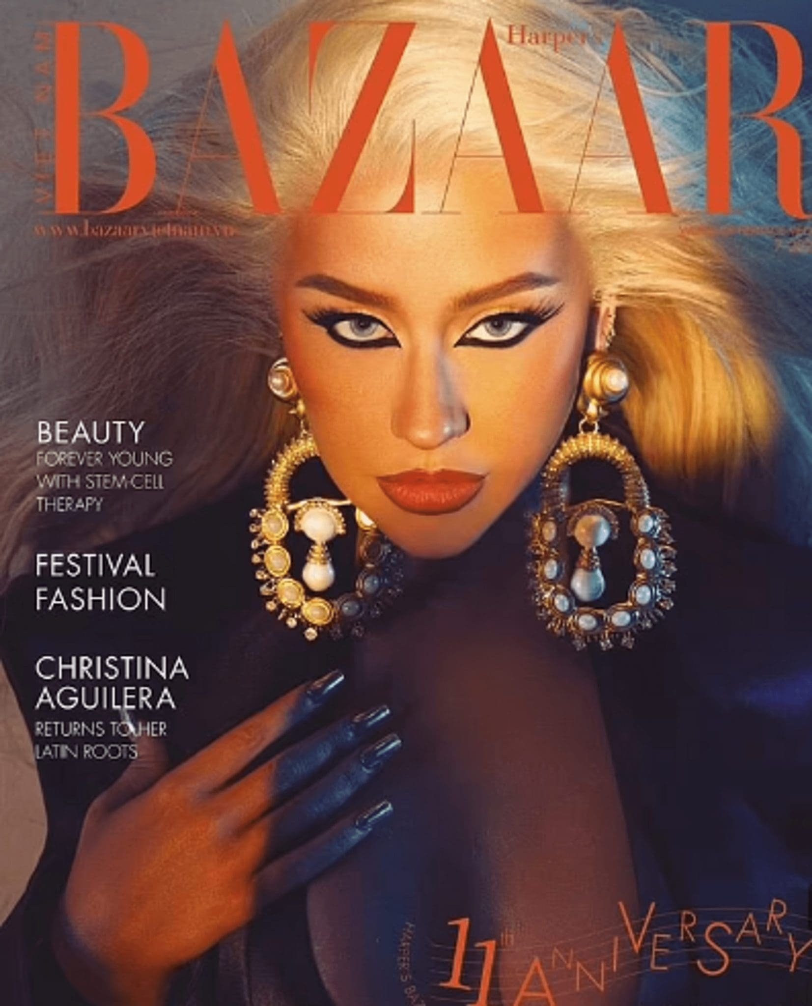 Christina Aguilera on the cover of Harper's Bazaar in a plunging neckline