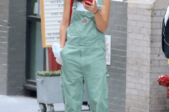 Happy Katie Holmes In A Sage-Colored Jumpsuit Shows Off A Stylish Bow For A Relaxed Outing