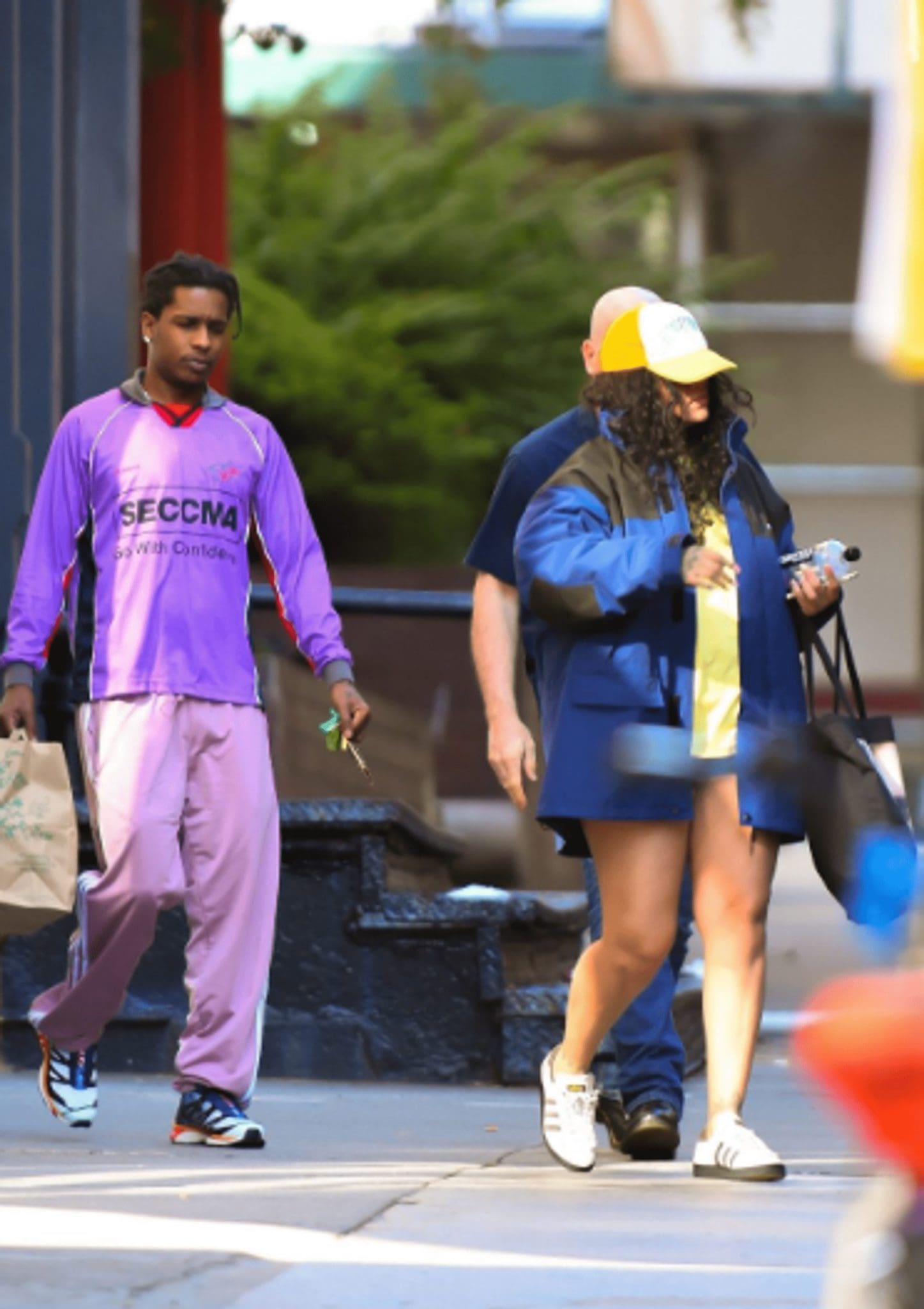 For A Whole Foods Run In The Sweltering Heat Of New York City, Rihanna Wore Blue Shorts And A Large Coat