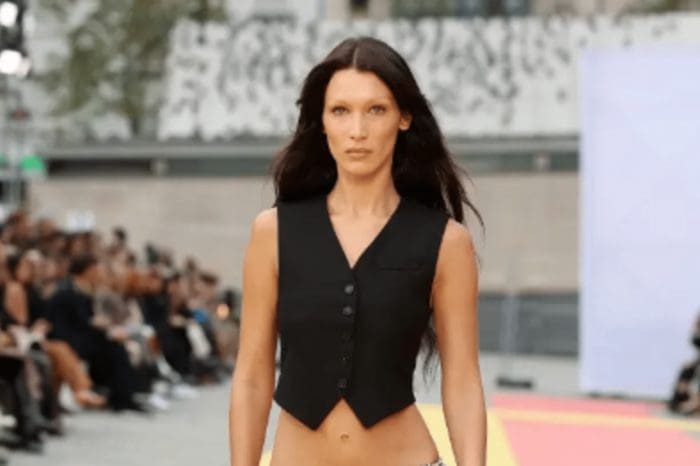 Bella Hadid Walked The Stella McCartney Runway Without A Bra, Showing Off A Skintight, Embroidered Catsuit